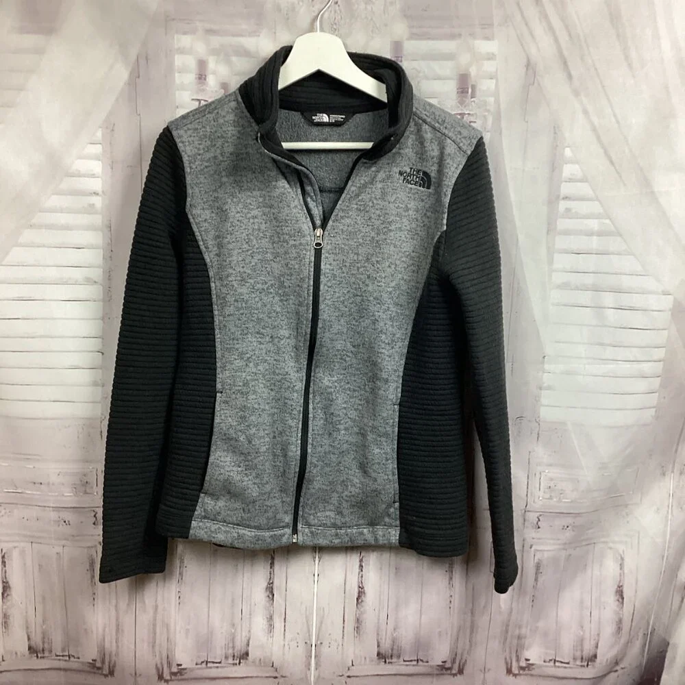 The North Face Jacket Black Gray Fleece Ribbed Sleeves M